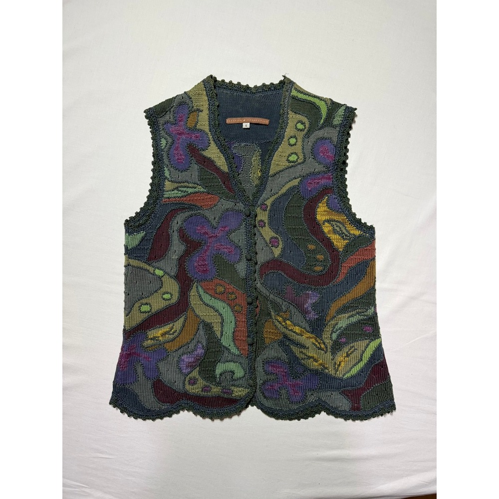 RARE Peruvian Connection Boho Knit Vest Artisan Folk Abstract Floral Whimsigoth